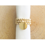 Bague AFKAR empilable or gold filled perles élastique et breloque médaille minimaliste