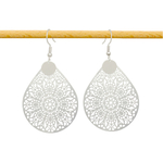 Boucles d'oreilles ABHA pendantes pendentif filigrane goutte rosace acier inoxydable argent-MARJANE et Cie