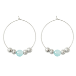 Boucles doreilles HAJILA créoles acier inoxydable argent perle couleur bleue minimaliste