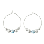 Boucles doreilles IFATE2 créoles acier inoxydable argent perle bleue minimaliste