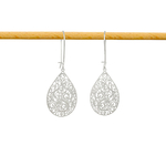 Boucles d'oreilles MALIKA pendantes pendentif filigrane goutte arabesques acier inoxydable argent-minimaliste-bohème- MARJANE et Cie