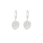 Boucles doreilles SOUMEYA dormeuses acier inoxydable argent breloque feuille monstera minimaliste