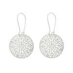 Boucles doreilles THAMAR pendantes pendentif filigrane rond mandala acier inoxydable argent minimaliste