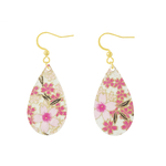 Boucles doreilles AMAYA acier inoxydable doré or pendentif papier washi japonais fleurs couleur rose blanc minimaliste