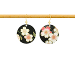 Boucles d'oreilles ASUKA acier inoxydable doré or pendentif papier japonais washi fleurs couleur noir rose - MARJANE et Cie