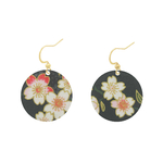 Boucles doreilles ASUKA acier inoxydable doré or pendentif papier washi japonais fleurs couleur noir rose minimaliste