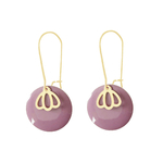 Boucles doreilles CHANZAÏ pendantes acier inoxydable doré or sequin rond émaillé mauve minimaliste