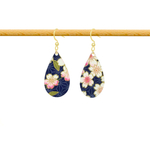 Boucles d'oreilles EMIKA acier inoxydable doré or pendentif papier japonais fleurs couleur bleu rose - MARJANE et Cie