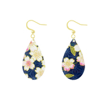 Boucles doreilles EMIKA acier inoxydable doré or pendentif papier washi japonais fleurs couleur bleu rose minimaliste
