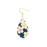 Boucles doreilles EMIKA acier inoxydable doré or papier japonais washi fleurs couleur bleu rose