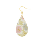 Boucles doreilles HIDEKA pendentif papier japonais washi fleurs couleur beige rose acier inoxydable doré or