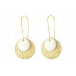 Boucles doreilles KHATOUN2 pendantes acier inoxydable doré or sequin émaillé rond blanc minimaliste