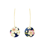 Boucles doreilles MAYU acier inoxydable or pendantes papier washi japonais fleurs couleur bleu rose minimaliste