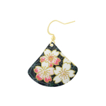 Boucles doreilles RURI acier inoxydable doré or pendentif papier japonais washi fleurs couleur noir rose