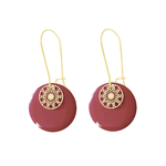 Boucles doreilles LAKHTA pendantes acier inoxydable doré or sequin émaillé rond couleur rouge minimaliste