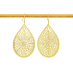 Boucles d'oreilles MANSOURIA longues pendantes acier inoxydable doré pendentif goutte dentelle-minimaliste-bohème- MARJANE et Cie