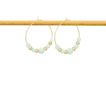 Boucles d'oreilles NADIYYA créoles dorées or perles naturelles semi précieuses amazonite verte-minimaliste-bohème- MARJANE et Cie