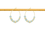 Boucles d'oreilles SABRA créoles dorées or perles naturelles semi précieuses agate bleue-minimaliste-bohème-tendance - MARJANE et Cie