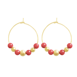 Boucles doreilles HADJAR créoles dorées or perles naturelles corail couleur rouge minimaliste