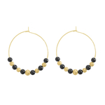 Boucles doreilles OLFA créoles dorées or perles naturelles onyx couleur noir minimaliste
