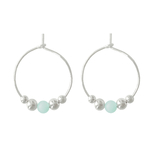 Boucles doreilles NIMA créoles argent massif 925 perle semi précieuse amazonite verte minimaliste