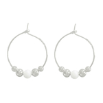 Boucles doreilles RIDHAA créoles argent 925 massif perle naturelle agate couleur blanche minimaliste