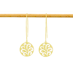 Boucles d'oreilles MAZAYA pendantes longues dorées à l'or fin pendentif rond fleur-minimaliste-bohème- MARJANE et Cie