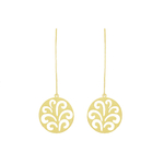 Boucles doreilles MAZAYA longues dorées or pendentif rond fleur minimaliste