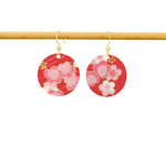 Boucles d'oreilles REIKO acier inoxydable doré or pendentif papier japonais fleurs couleur rouge rose - MARJANE et Cie