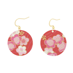 Boucles doreilles REIKO acier inoxydable doré or pendentif papier japonais washi fleurs couleur rouge rose