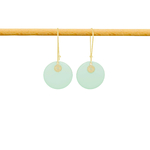 Boucles d'oreilles ZAWRA longues pendantes acier inoxydable doré or sequin émaillé couleur vert-minimaliste-bohème- MARJANE et Cie