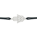 Bracelet KHEIRA7 Main de Fatma Khamsa Hamsa en acier inoxydable argent et cordon de coton ciré de couleur-minimaliste - MARJANE et Cie