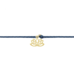 Bracelet BAHUN2 breloque fleur de lotus en acier inoxydable doré or et cordon de coton ciré de couleur-minimaliste - MARJANE et Cie