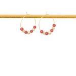 Boucles d'oreilles HADJAR créoles dorées or perles naturelles semi précieuses corail rouge-minimaliste-bohème- MARJANE et Cie