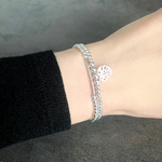 Bracelet ABICHAM5 argent perles et breloque feuille-elastique-empilable