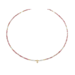 Collier AMBRINE2 perles naturelles semi précieuses rhodonite couleur rose acier inoxydable-ras du cou-minimaliste