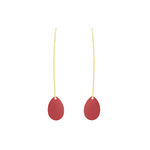 Boucles doreilles KOUBRA3 pendantes acier inoxydable doré or sequin émaillé goutte rouge minimaliste