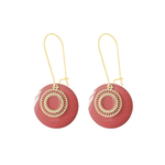 Boucles doreilles ZIYA pendantes acier inoxydable doré or sequin émaillé rouge minimaliste