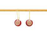 Boucles d'oreilles NAHAL longues pendantes acier inoxydable doré or sequin émaillé couleur rouge-minimaliste-bohème- MARJANE et Cie