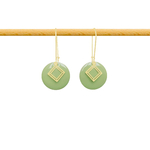Boucles d'oreilles TAMIMA longues pendantes acier inoxydable doré or pendentif sequin émaillé couleur vert-minimaliste-bohème- MARJANE et Cie