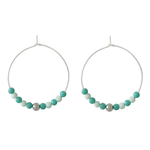 Boucles doreilles AZZA acier inoxydable argent grandes créoles perles couleur verte minimaliste