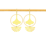 Boucles d'oreilles MAHTA laiton or doré pendantes graphique pendentif rond ginkgo -minimaliste-bohème - MARJANE ET Cie