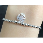 Bracelet ABICHAM5 argent perles et breloque feuille monstera