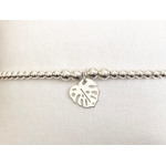 Bracelet ABICHAM5 argent perles et pendentif feuille monstera