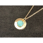 Collier FARIA doré or pendentifs médaille et pierre naturelle calcédoine couleur bleue