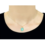 Collier INAYA doré or fin pendentif pierre naturelle semi-précieuse calcédoine aqua bleue