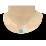 Collier MAÏSSAM doré or pendentif pierre naturelle semi-précieuse calcédoine aqua couleur bleue-minimaliste