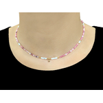 Collier AMBRINE2 perles naturelles rhodonite rose -ras du cou