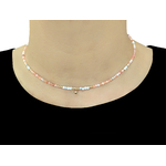 Collier AMBRINE7 perles naturelles aventurine rose orange -ras du cou