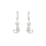 Boucles doreilles NAWAR dormeuses acier inoxydable argent pendentif chat